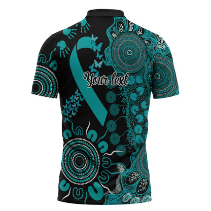 Australia PTSD Support Healing From Trauma Personalised Zipper Polo Shirt Aboriginal Ribbon Dot Painting