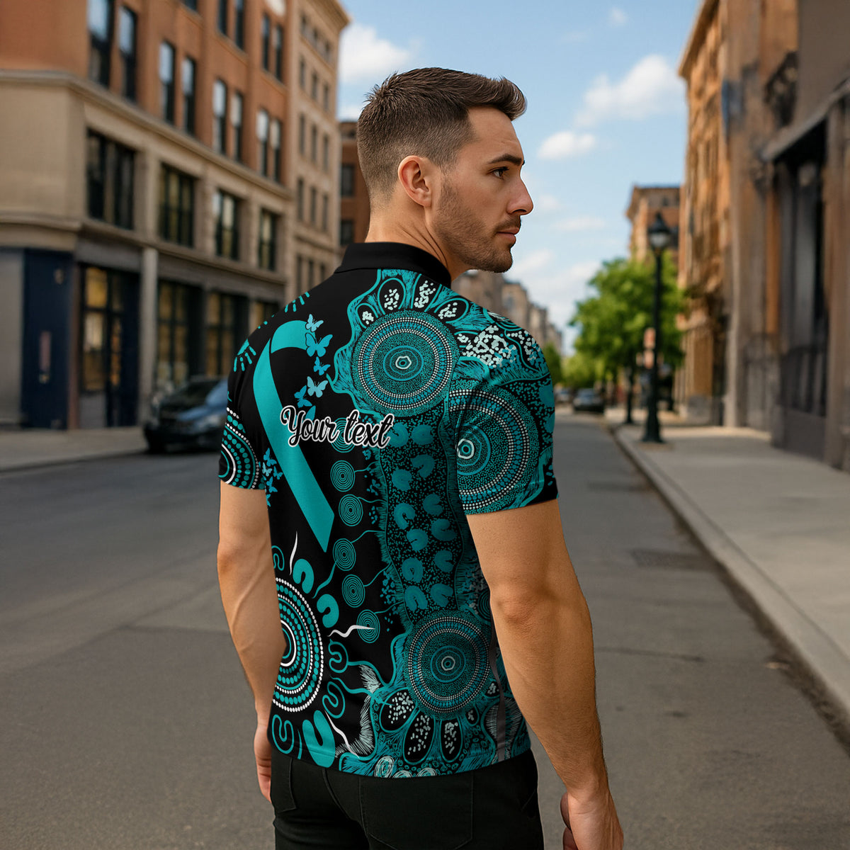 Australia PTSD Support Healing From Trauma Personalised Zipper Polo Shirt Aboriginal Ribbon Dot Painting