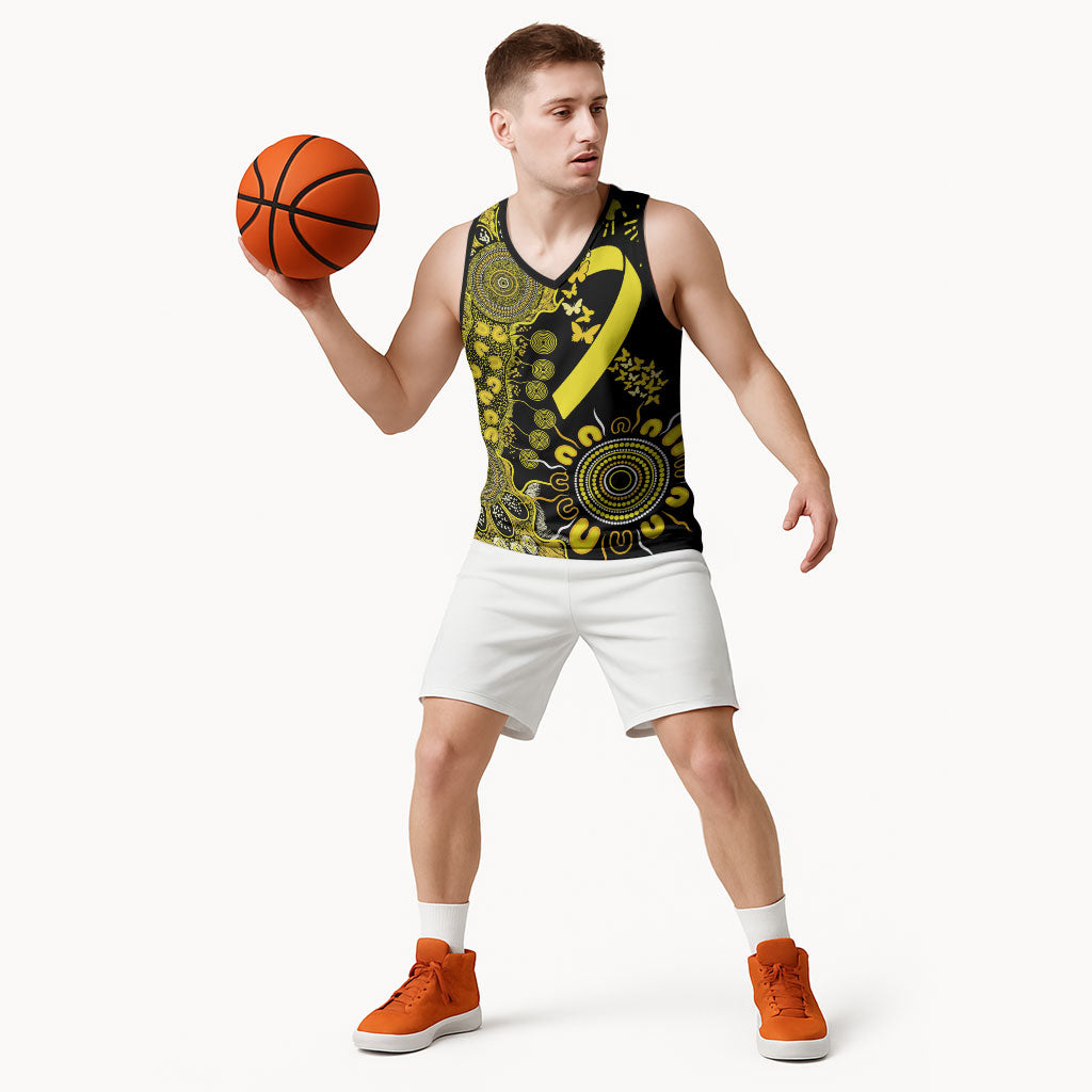 Sarcoma Support Rare Cancer Strength Personalised Basketball Jersey Aboriginal Ribbon Dot Painting