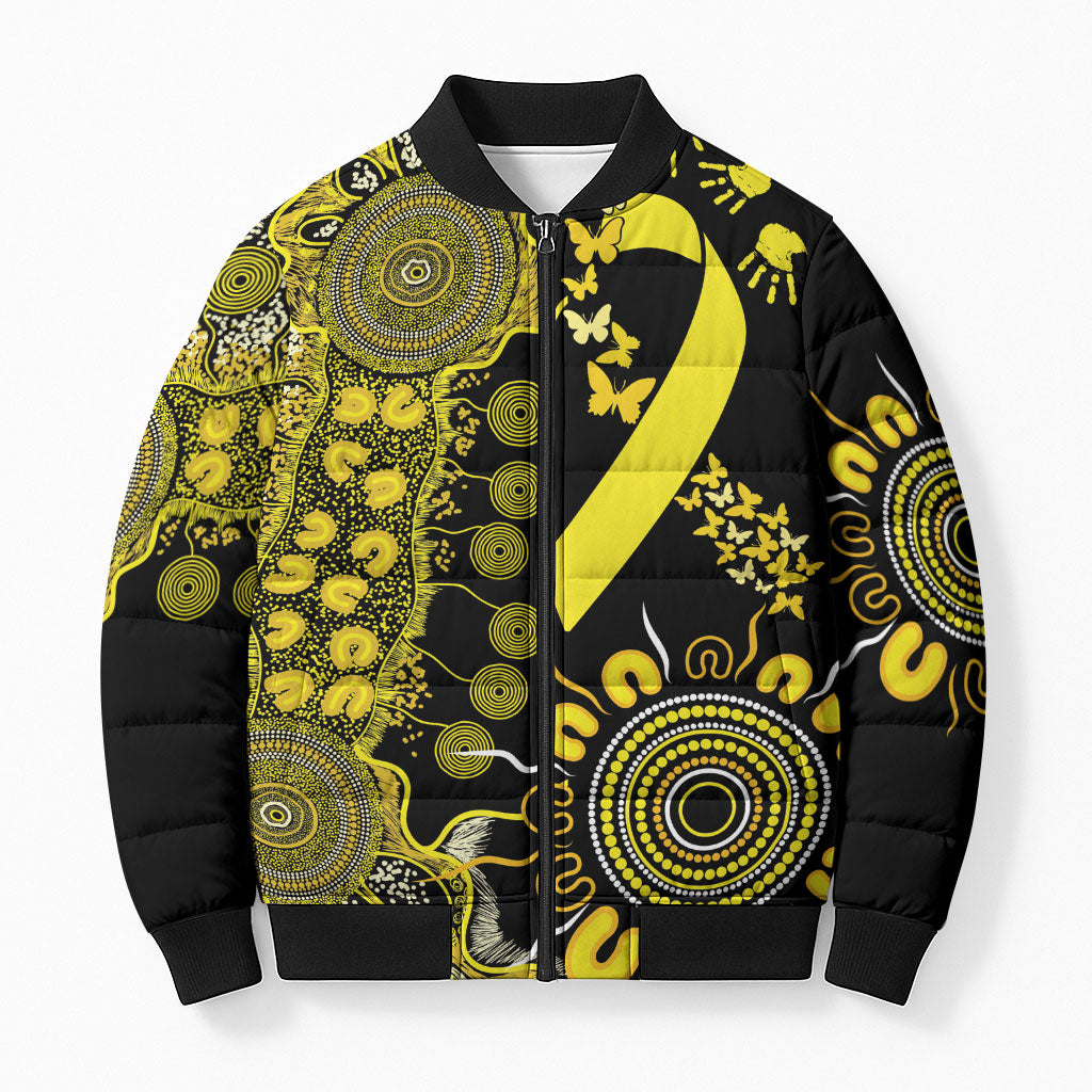 Sarcoma Support Rare Cancer Strength Personalised Bomber Puffer Jacket Aboriginal Ribbon Dot Painting