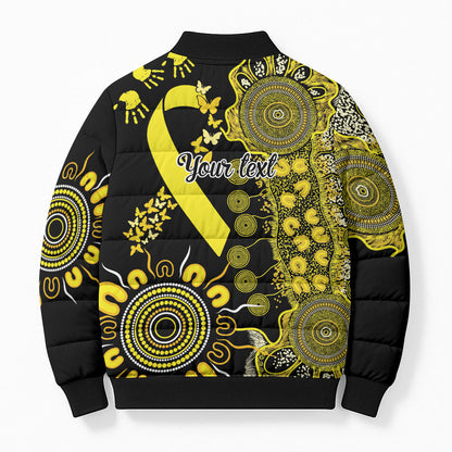 Sarcoma Support Rare Cancer Strength Personalised Bomber Puffer Jacket Aboriginal Ribbon Dot Painting