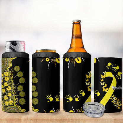 Sarcoma Support Rare Cancer Strength Personalised 4 in 1 Can Cooler Tumbler Aboriginal Ribbon Dot Painting