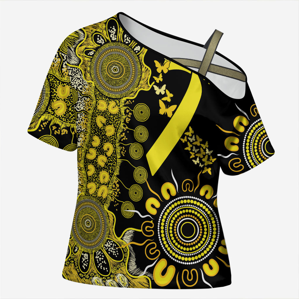 Sarcoma Support Rare Cancer Strength Personalised Cross Shoulder Shirt Aboriginal Ribbon Dot Painting