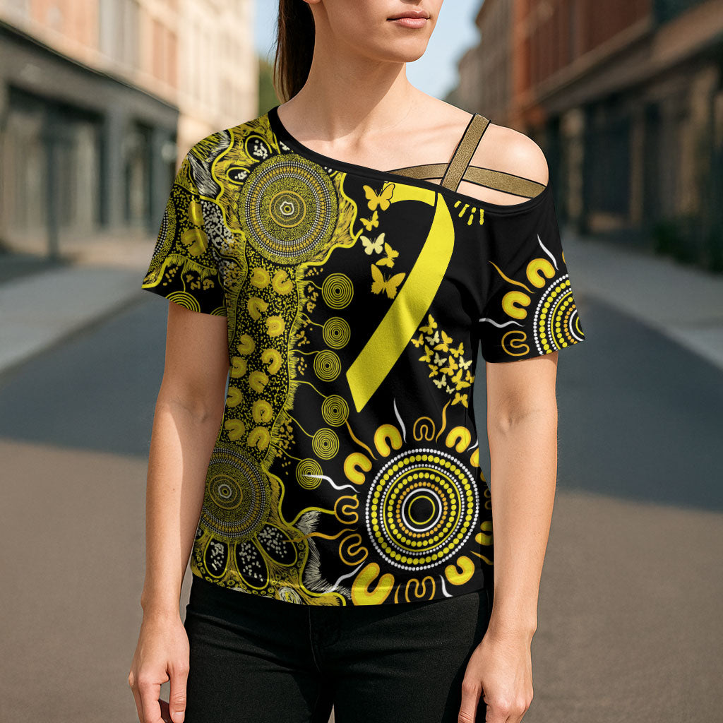 Sarcoma Support Rare Cancer Strength Personalised Cross Shoulder Shirt Aboriginal Ribbon Dot Painting