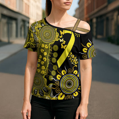Sarcoma Support Rare Cancer Strength Personalised Cross Shoulder Shirt Aboriginal Ribbon Dot Painting