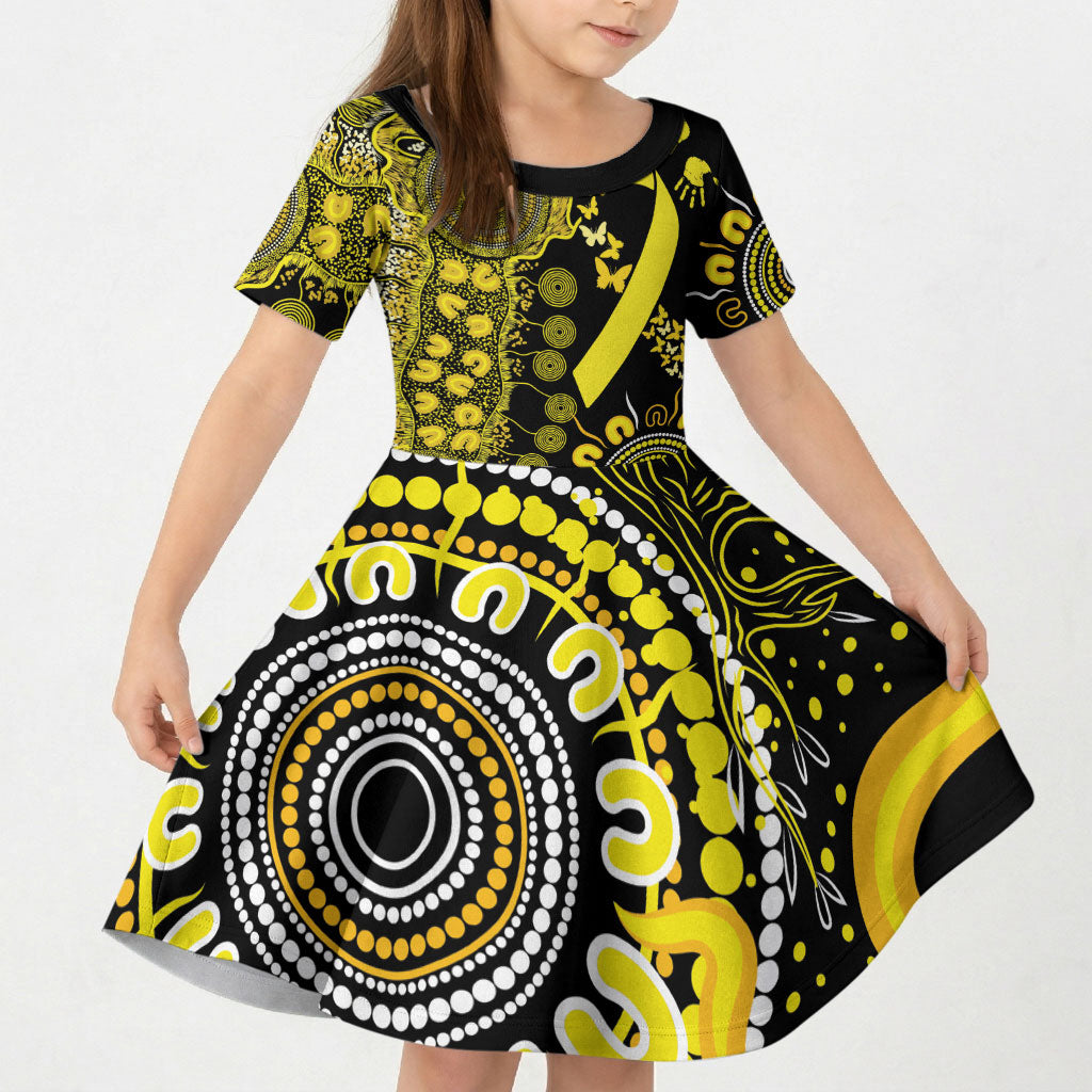 Sarcoma Support Rare Cancer Strength Personalised Kid Short Sleeve Dress Aboriginal Ribbon Dot Painting