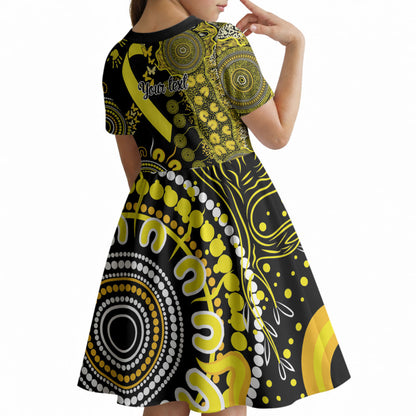 Sarcoma Support Rare Cancer Strength Personalised Kid Short Sleeve Dress Aboriginal Ribbon Dot Painting