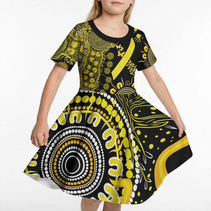 Sarcoma Support Rare Cancer Strength Personalised Kid Short Sleeve Dress Aboriginal Ribbon Dot Painting