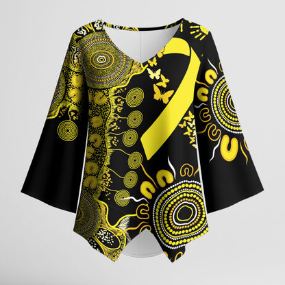 Sarcoma Support Rare Cancer Strength Personalised Kimono Sleeve Blouse Aboriginal Ribbon Dot Painting