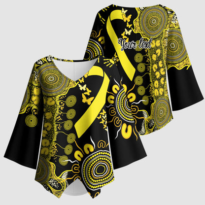 Sarcoma Support Rare Cancer Strength Personalised Kimono Sleeve Blouse Aboriginal Ribbon Dot Painting