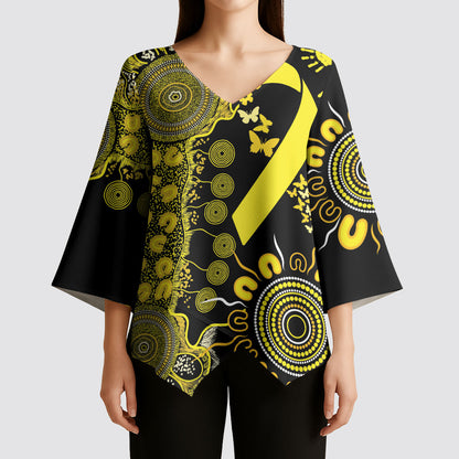 Sarcoma Support Rare Cancer Strength Personalised Kimono Sleeve Blouse Aboriginal Ribbon Dot Painting