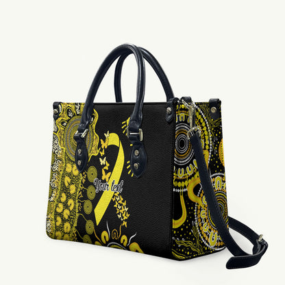 Sarcoma Support Rare Cancer Strength Personalised Leather Bag Aboriginal Ribbon Dot Painting