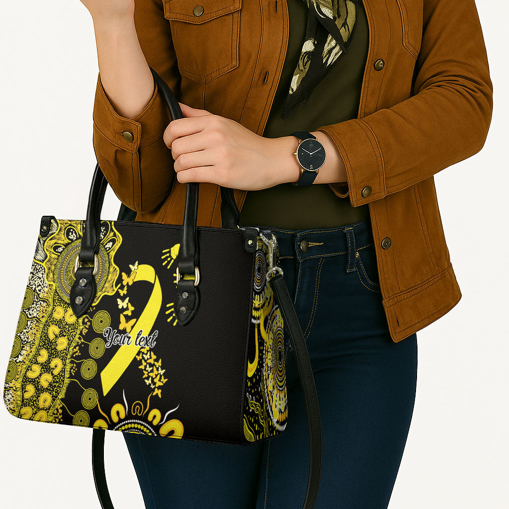 Sarcoma Support Rare Cancer Strength Personalised Leather Bag Aboriginal Ribbon Dot Painting