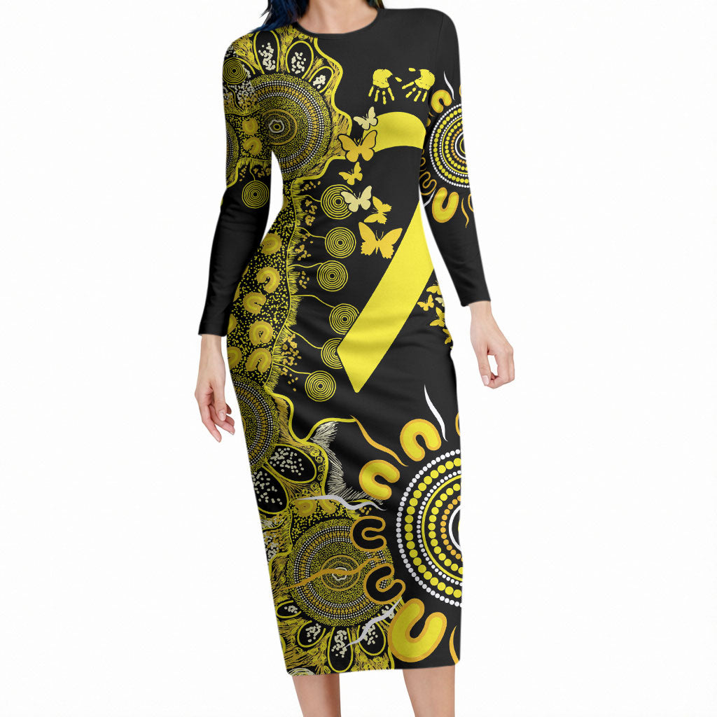 Sarcoma Support Rare Cancer Strength Personalised Long Sleeve Bodycon Dress Aboriginal Ribbon Dot Painting
