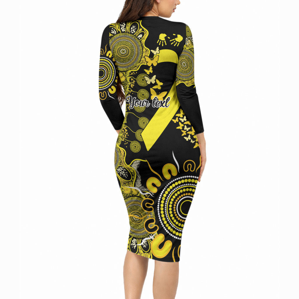Sarcoma Support Rare Cancer Strength Personalised Long Sleeve Bodycon Dress Aboriginal Ribbon Dot Painting