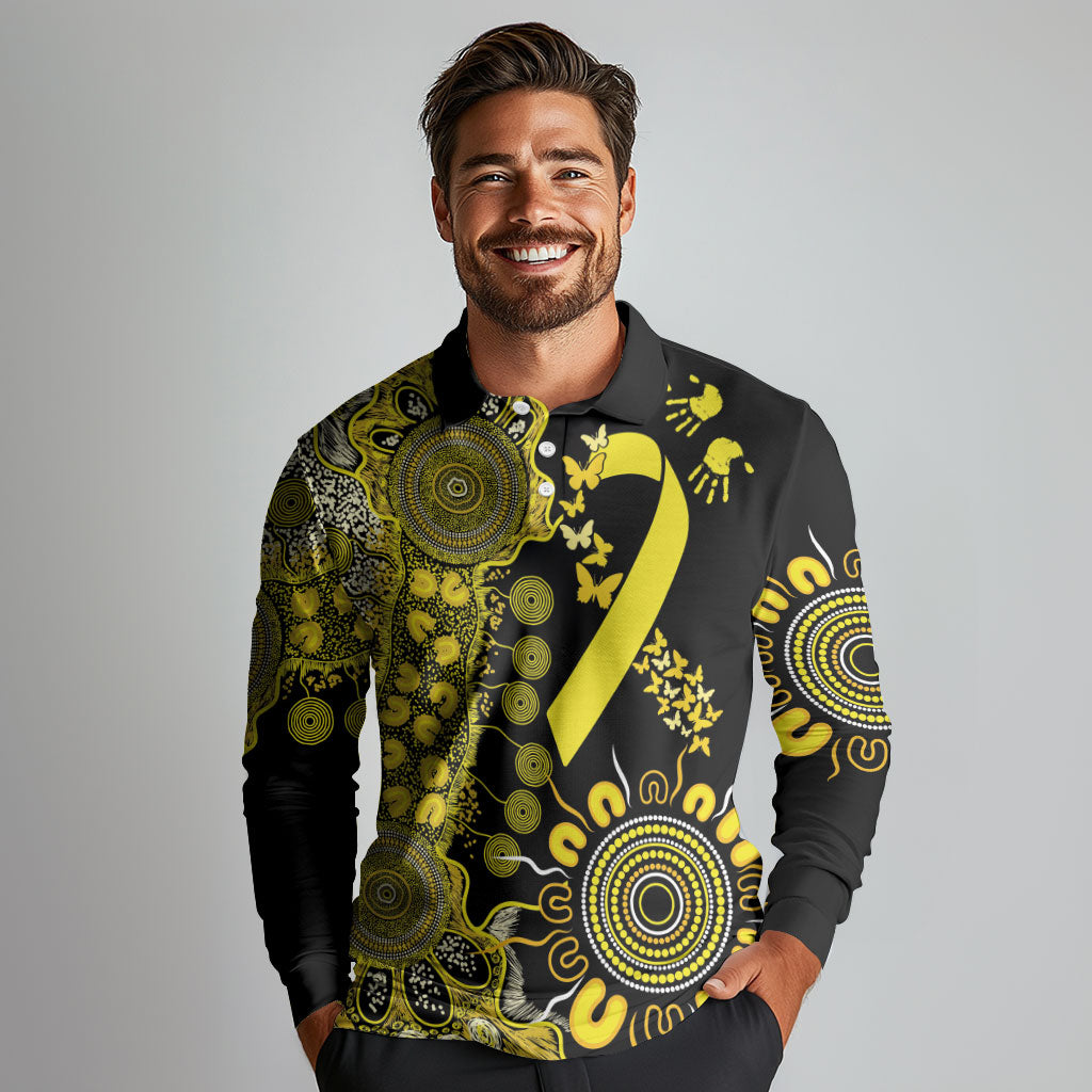 Sarcoma Support Rare Cancer Strength Personalised Long Sleeve Polo Shirt Aboriginal Ribbon Dot Painting