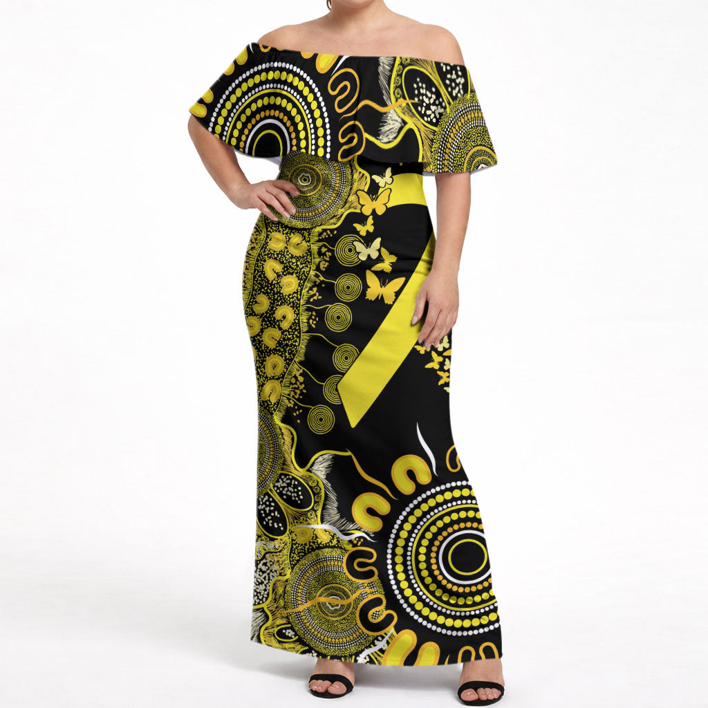 Sarcoma Support Rare Cancer Strength Personalised Off Shoulder Maxi Dress Aboriginal Ribbon Dot Painting