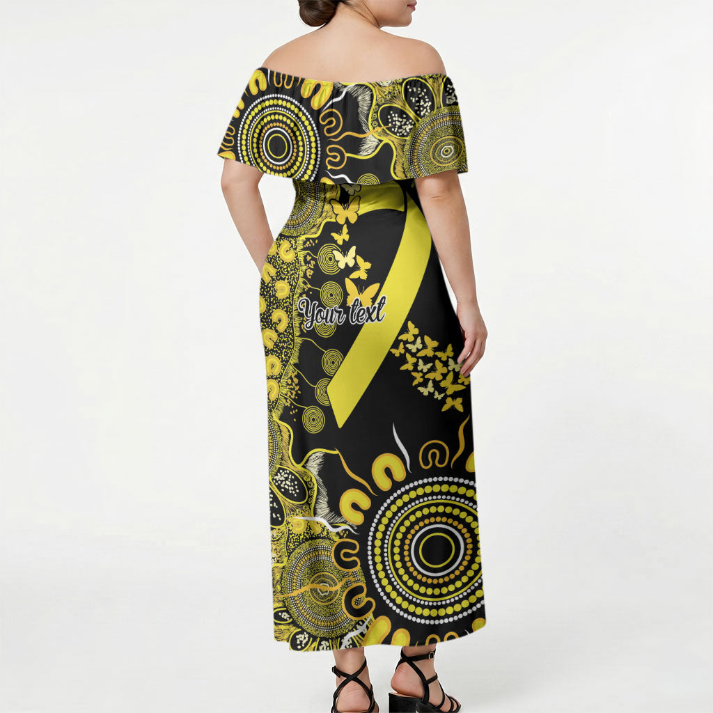 Sarcoma Support Rare Cancer Strength Personalised Off Shoulder Maxi Dress Aboriginal Ribbon Dot Painting