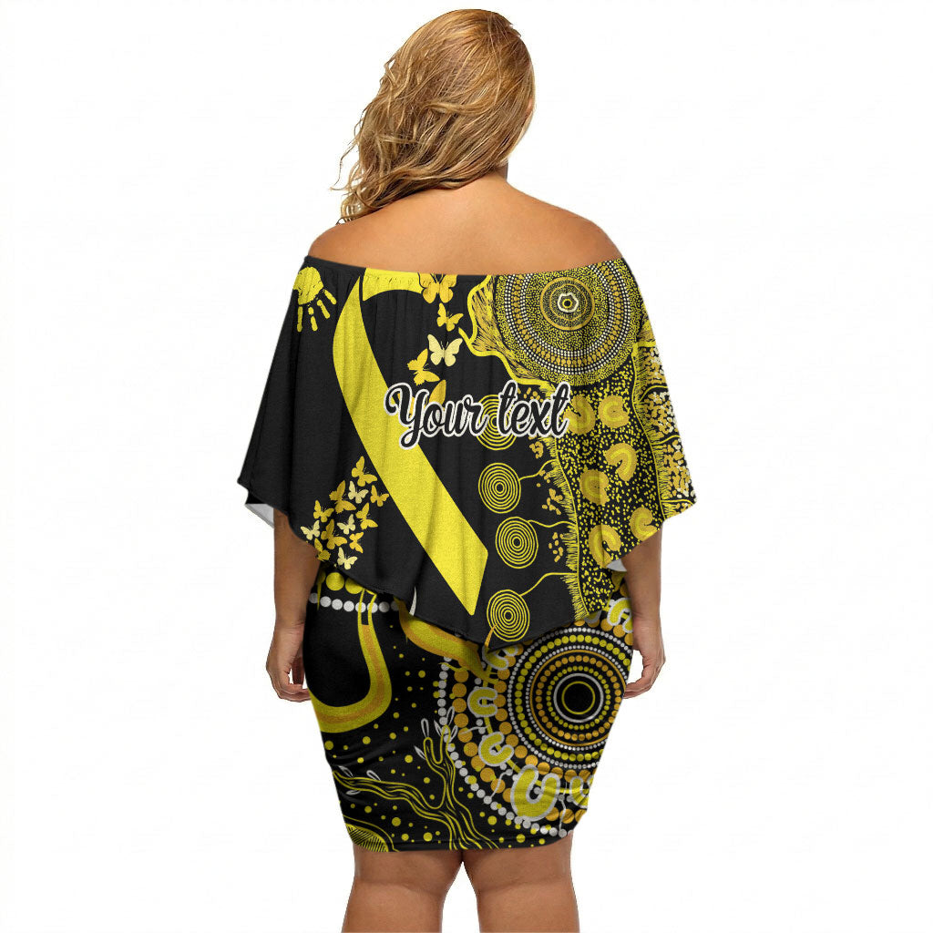 Sarcoma Support Rare Cancer Strength Personalised Off Shoulder Short Dress Aboriginal Ribbon Dot Painting