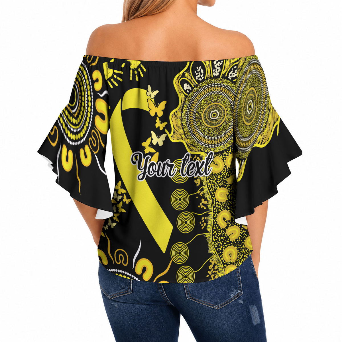 Sarcoma Support Rare Cancer Strength Personalised Off Shoulder Wrap Waist Top Aboriginal Ribbon Dot Painting