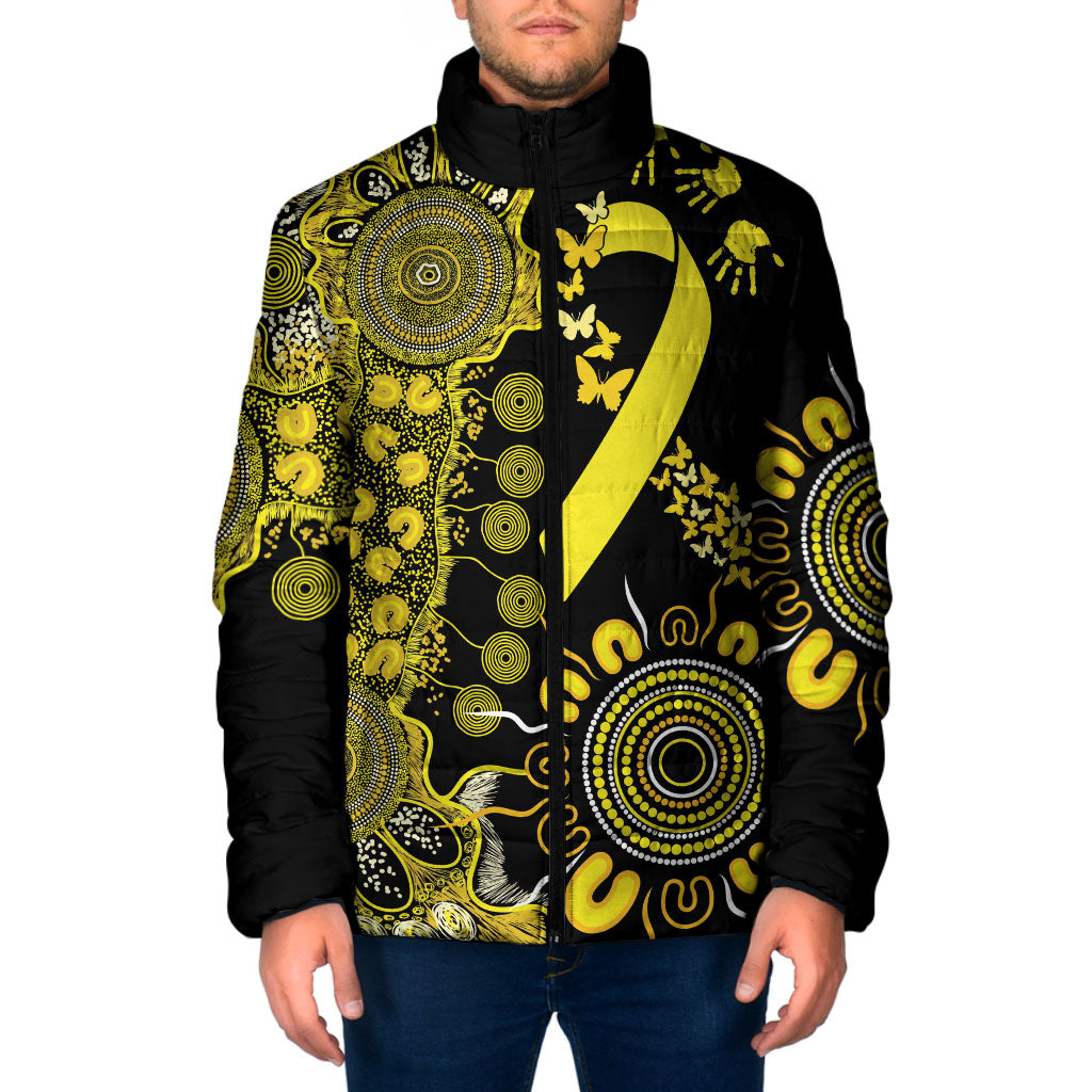 Sarcoma Support Rare Cancer Strength Personalised Padded Jacket Aboriginal Ribbon Dot Painting