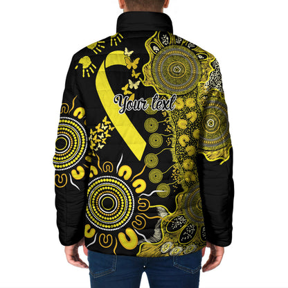 Sarcoma Support Rare Cancer Strength Personalised Padded Jacket Aboriginal Ribbon Dot Painting
