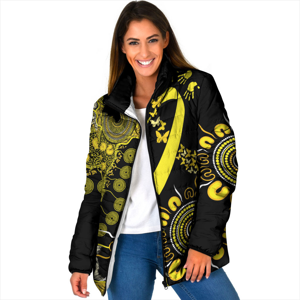 Sarcoma Support Rare Cancer Strength Personalised Padded Jacket Aboriginal Ribbon Dot Painting