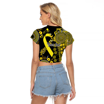 Sarcoma Support Rare Cancer Strength Personalised Raglan Cropped T Shirt Aboriginal Ribbon Dot Painting