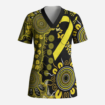 Sarcoma Support Rare Cancer Strength Personalised Scrub Top Aboriginal Ribbon Dot Painting