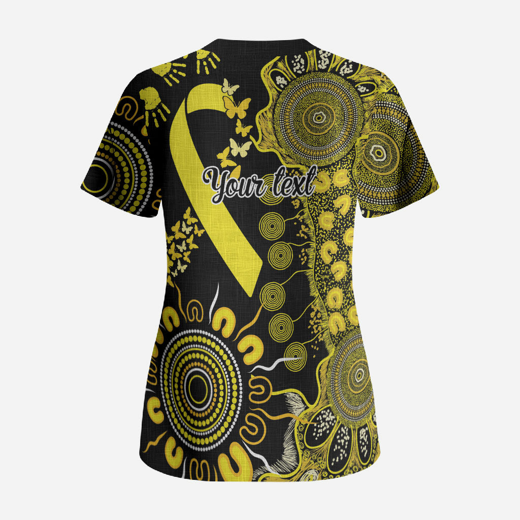 Sarcoma Support Rare Cancer Strength Personalised Scrub Top Aboriginal Ribbon Dot Painting