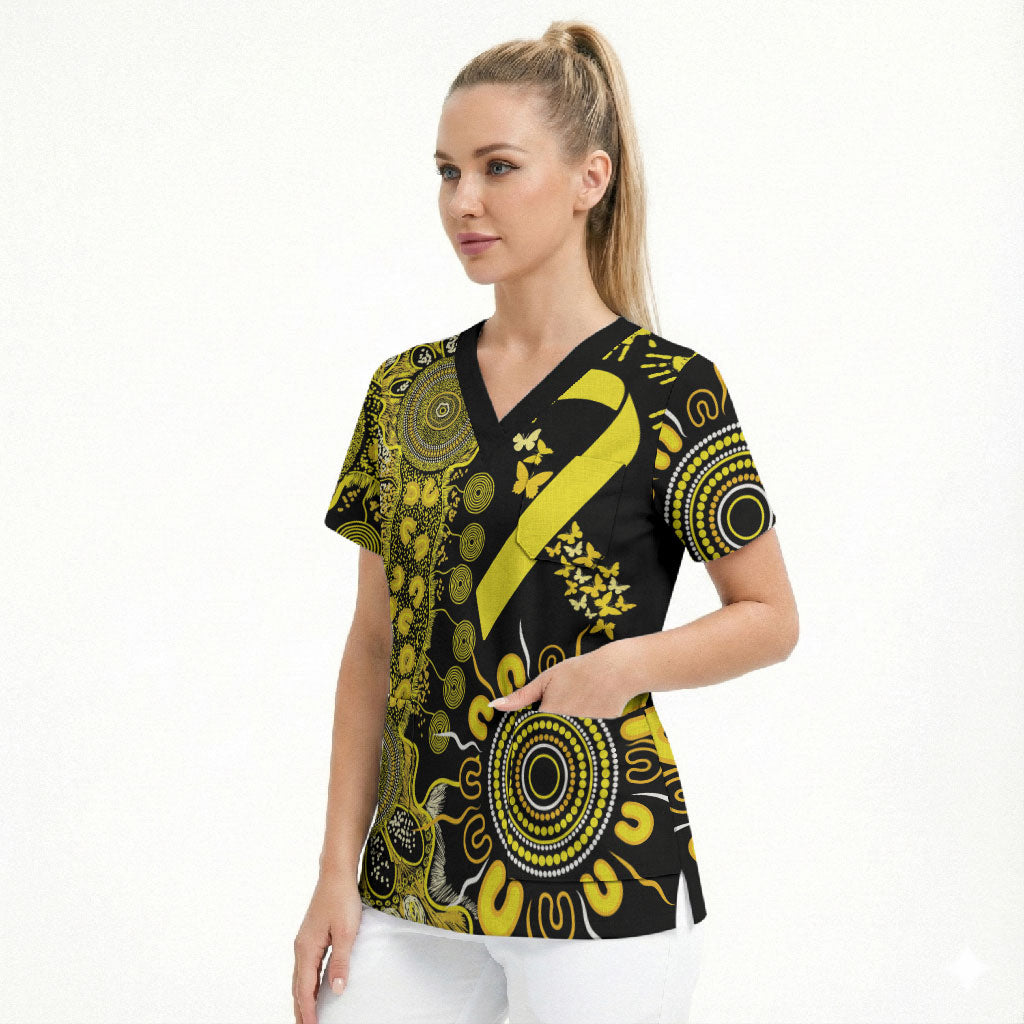 Sarcoma Support Rare Cancer Strength Personalised Scrub Top Aboriginal Ribbon Dot Painting