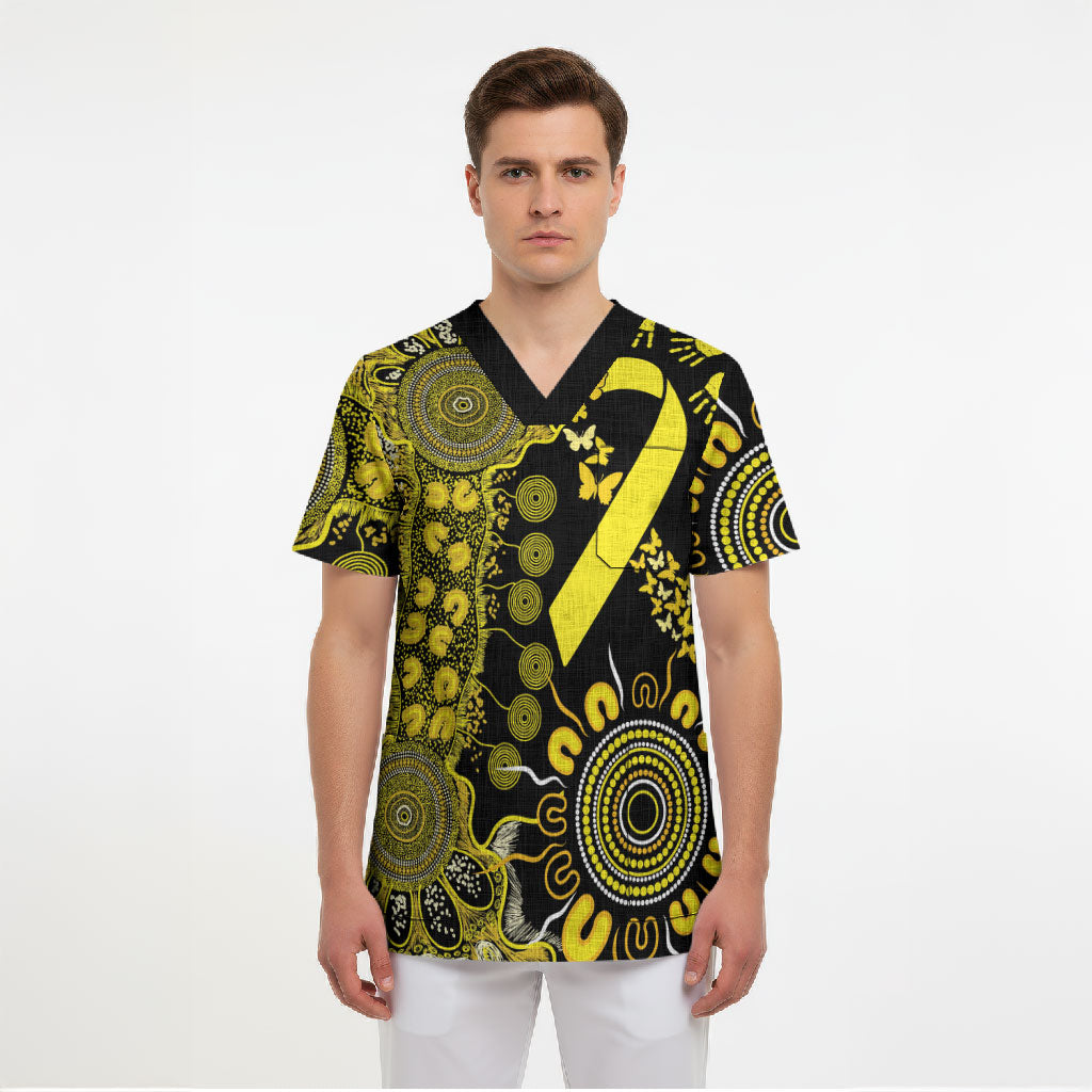 Sarcoma Support Rare Cancer Strength Personalised Scrub Top Aboriginal Ribbon Dot Painting