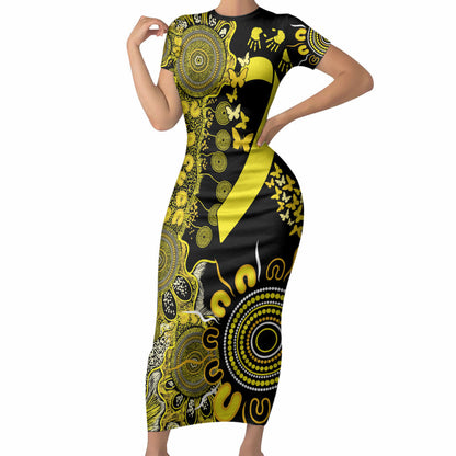 Sarcoma Support Rare Cancer Strength Personalised Short Sleeve Bodycon Dress Aboriginal Ribbon Dot Painting