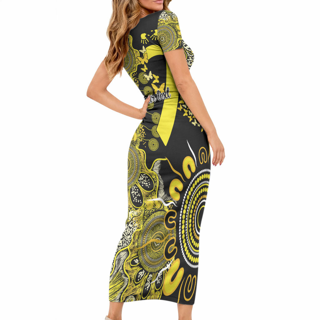 Sarcoma Support Rare Cancer Strength Personalised Short Sleeve Bodycon Dress Aboriginal Ribbon Dot Painting