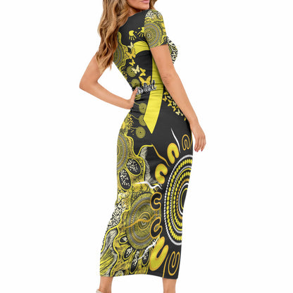 Sarcoma Support Rare Cancer Strength Personalised Short Sleeve Bodycon Dress Aboriginal Ribbon Dot Painting