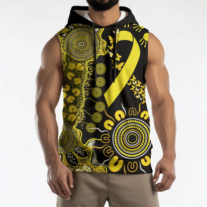 Sarcoma Support Rare Cancer Strength Personalised Sleeveless Hoodie Aboriginal Ribbon Dot Painting