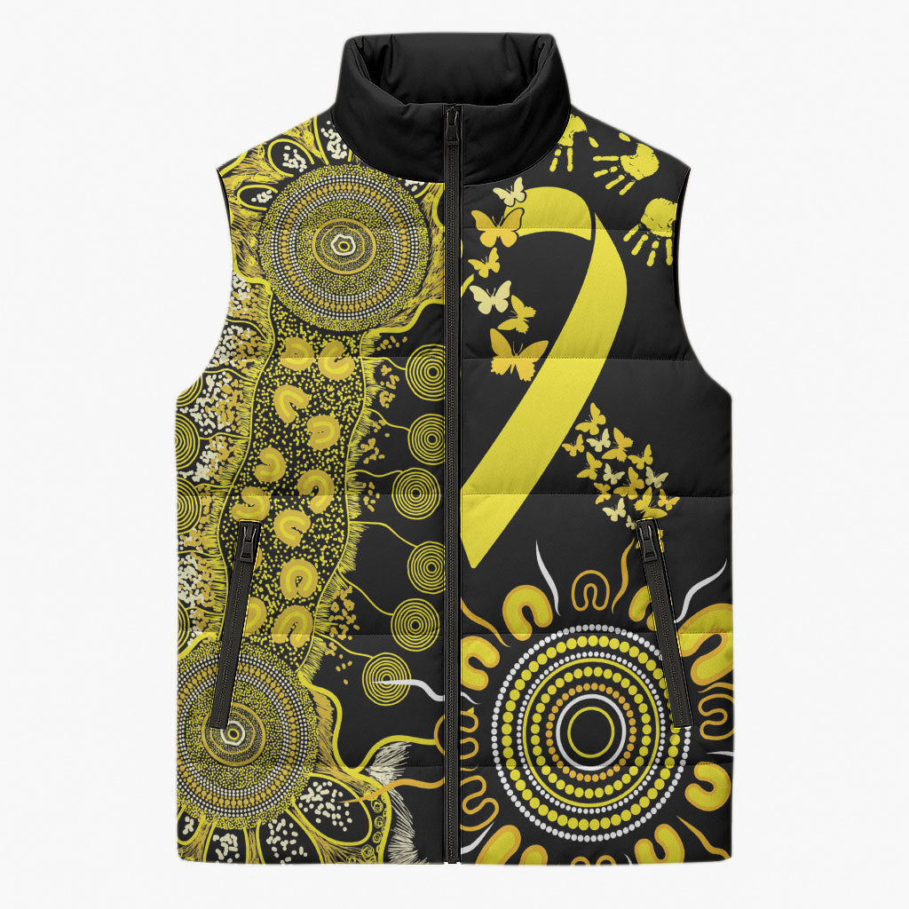 Sarcoma Support Rare Cancer Strength Personalised Sleeveless Puffer Jacket Aboriginal Ribbon Dot Painting