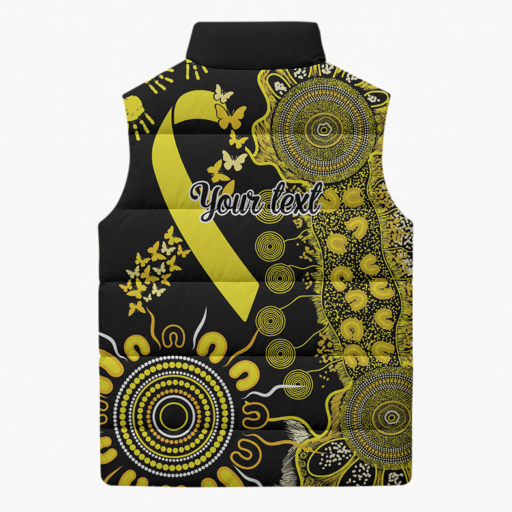 Sarcoma Support Rare Cancer Strength Personalised Sleeveless Puffer Jacket Aboriginal Ribbon Dot Painting