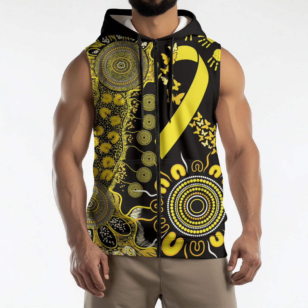 Sarcoma Support Rare Cancer Strength Personalised Sleeveless Zip Hoodie Aboriginal Ribbon Dot Painting