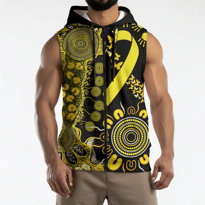 Sarcoma Support Rare Cancer Strength Personalised Sleeveless Zip Hoodie Aboriginal Ribbon Dot Painting