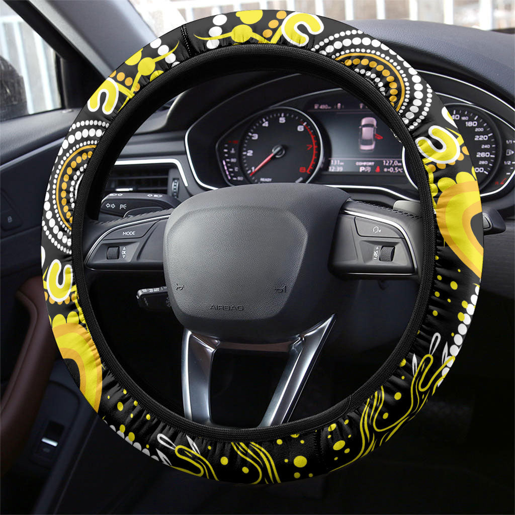 Sarcoma Support Rare Cancer Strength Steering Wheel Cover Aboriginal Ribbon Dot Painting