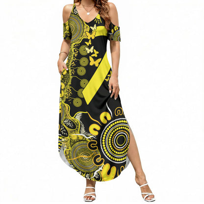 Sarcoma Support Rare Cancer Strength Personalised Summer Maxi Dress Aboriginal Ribbon Dot Painting