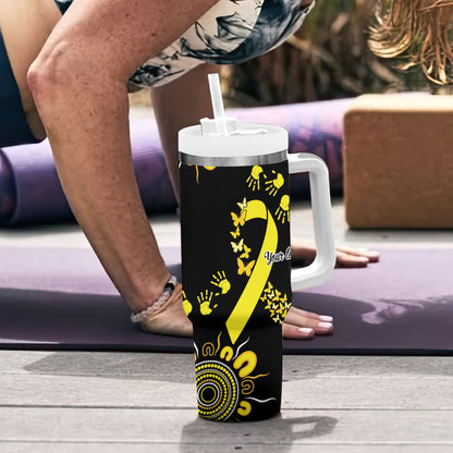 Sarcoma Support Rare Cancer Strength Personalised Tumbler With Handle Aboriginal Ribbon Dot Painting