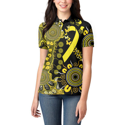 Sarcoma Support Rare Cancer Strength Personalised Women Polo Shirt Aboriginal Ribbon Dot Painting