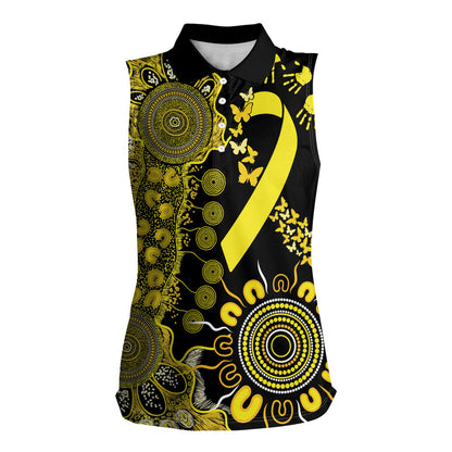 Sarcoma Support Rare Cancer Strength Personalised Women Sleeveless Polo Shirt Aboriginal Ribbon Dot Painting
