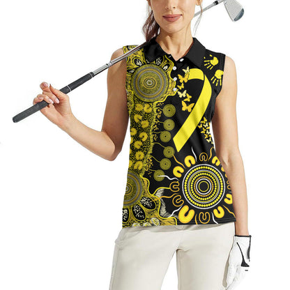 Sarcoma Support Rare Cancer Strength Personalised Women Sleeveless Polo Shirt Aboriginal Ribbon Dot Painting