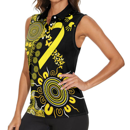 Sarcoma Support Rare Cancer Strength Personalised Women Sleeveless Polo Shirt Aboriginal Ribbon Dot Painting