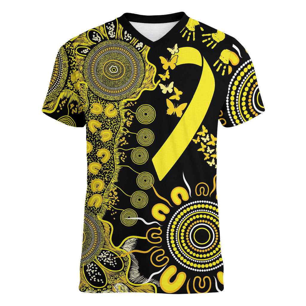 Sarcoma Support Rare Cancer Strength Personalised Women V-Neck T-Shirt Aboriginal Ribbon Dot Painting