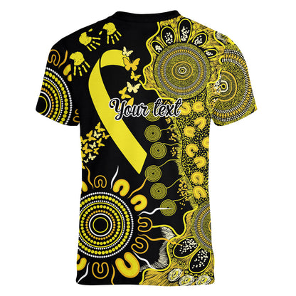 Sarcoma Support Rare Cancer Strength Personalised Women V-Neck T-Shirt Aboriginal Ribbon Dot Painting