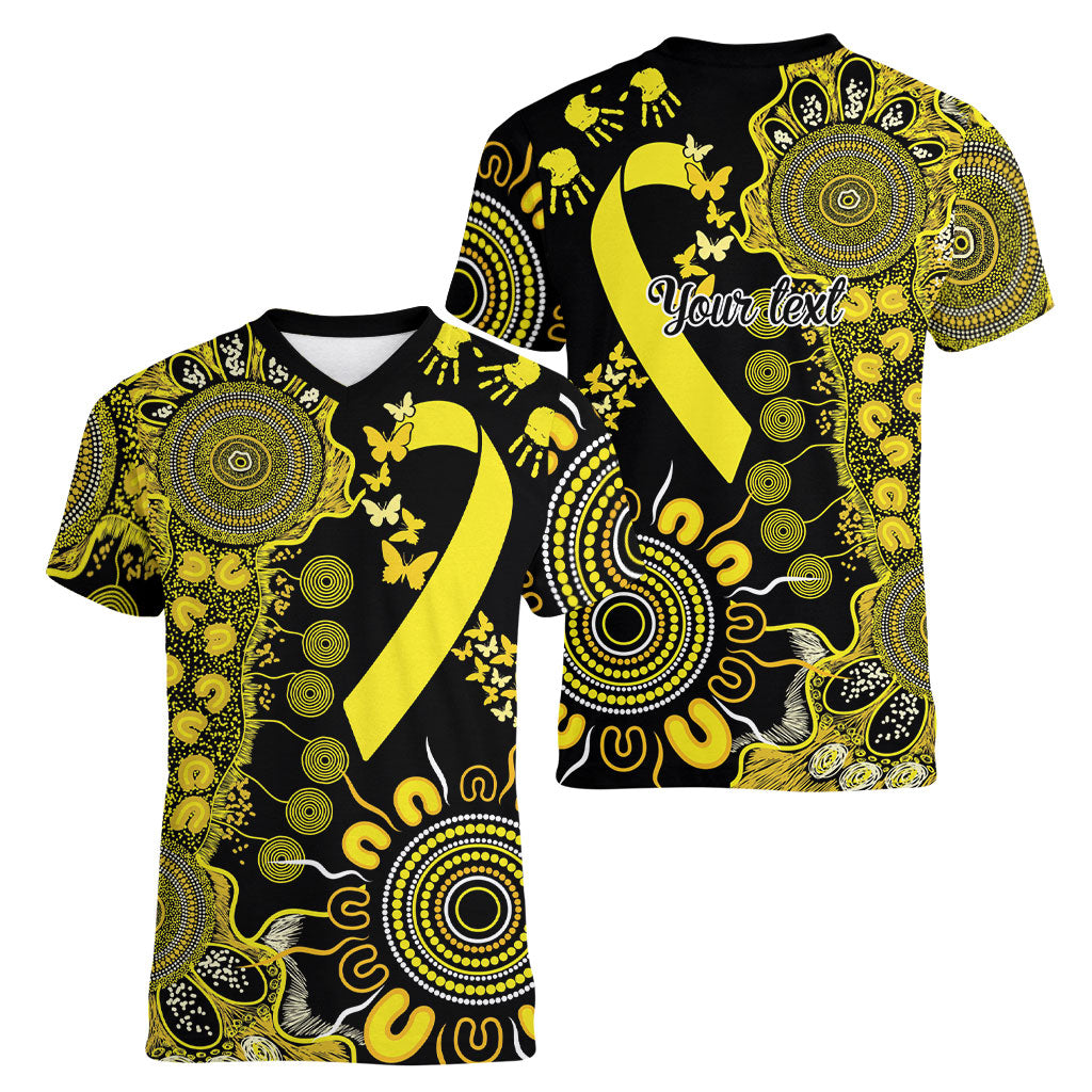 Sarcoma Support Rare Cancer Strength Personalised Women V-Neck T-Shirt Aboriginal Ribbon Dot Painting